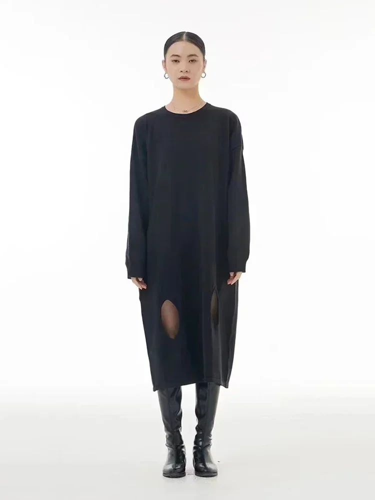 XITAO Fashion Hollow Out Jurk Effen Kleur Eenvoud Casual Vrouwen Persoonlijkheid Lange Mouw T-shirt Jurk Sprint Nieuwe WLD9484