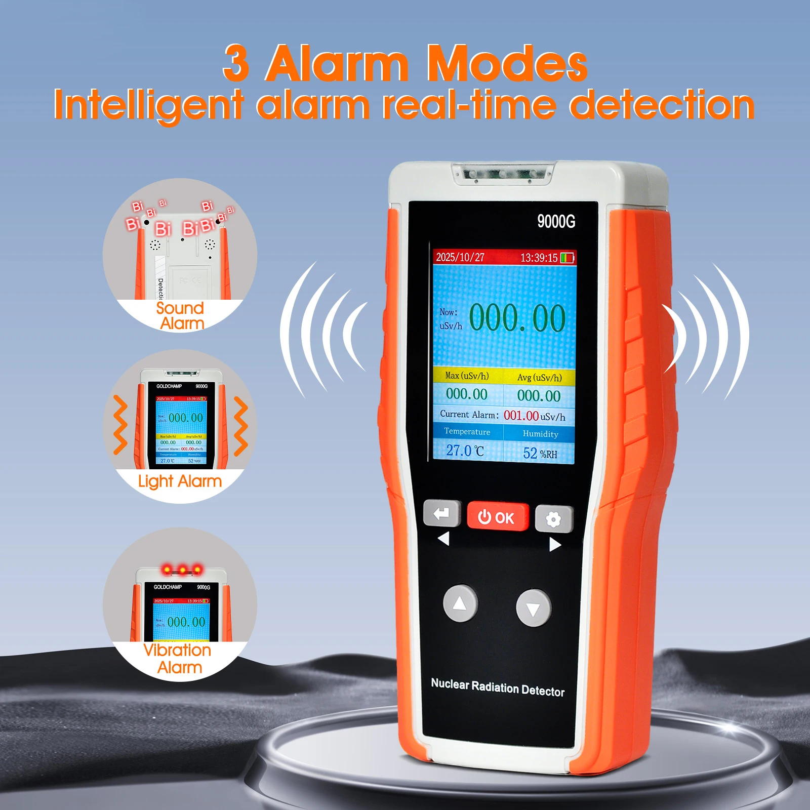 γ/X/β Rays, Nuclear Radiation Detection Equipment, Geiger Counter, 0.00–10,000 µSv/h, Audible, Visual & Vibrating Alarm