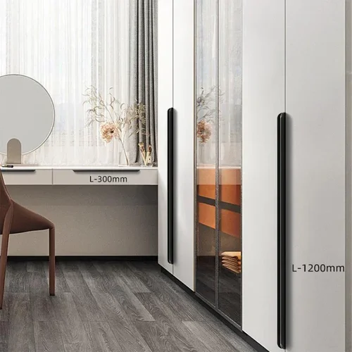 Imagen 2 del producto Manija de muebles negra dorada Simple, armario de alta gama, manija de puerta de gabinete Invisible, cajón, manija de gabinete de aleación de aluminio