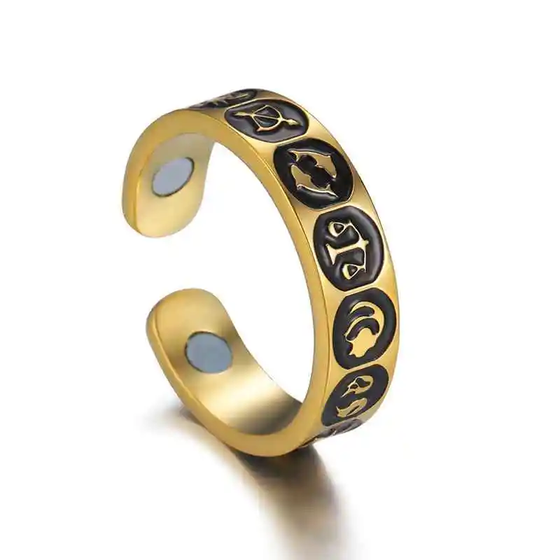 VASSAGO Vintage Zodiac Sign Rings 12 Constellation Astrology Horoscope Ring Open Adjustable Cuff Finger Zodiac Magnetic Rings