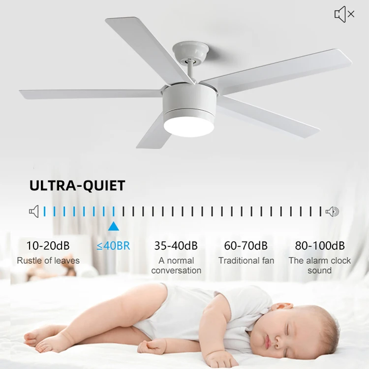 LED Large  Remote Control Fan Lamp Five ABS Blades 5 Speeds Adjustable 52inch Led Electric Ceiling Fans with Light