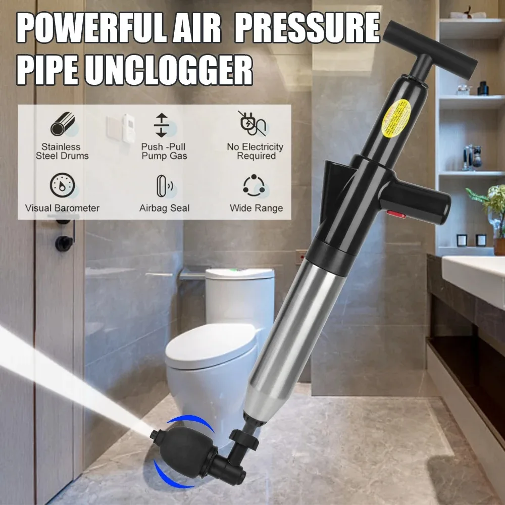 High Pressure Air Drain Blaster Stainless Steel Integrated Pump Toilet Unclogger Fast Sewer Clog Remover Tool kitchen drains