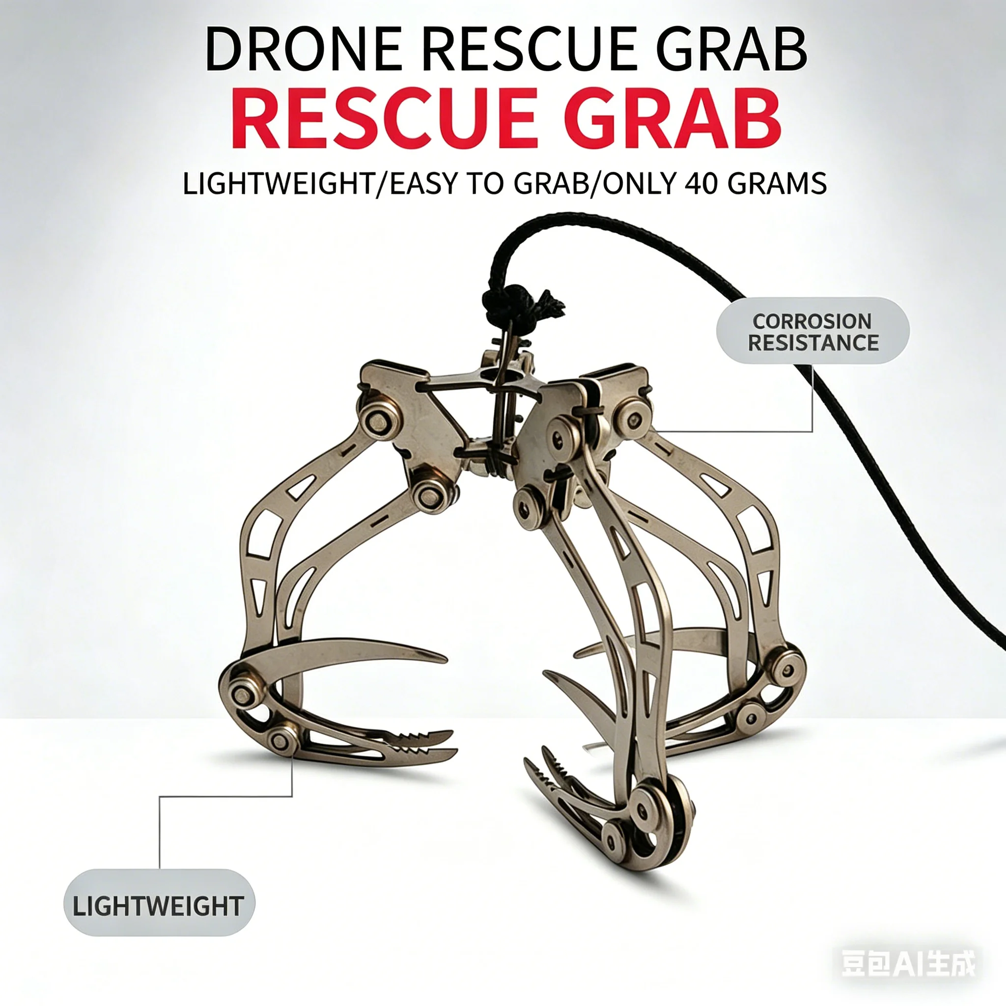 Griffe de sauvetage légère en acier inoxydable de 40g pour drone, crochet de préhension d'objets sur toiture, pince mécanique, accessoires pour drone domestique