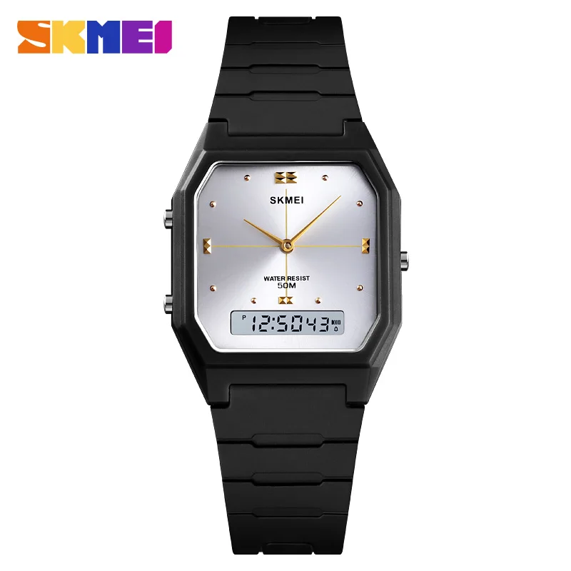 SKMEI 1604 Fashion Quartz Electronic Watch Men's Waterproof Double Display Countdown Watch for Men Girls Dating reloj hombre