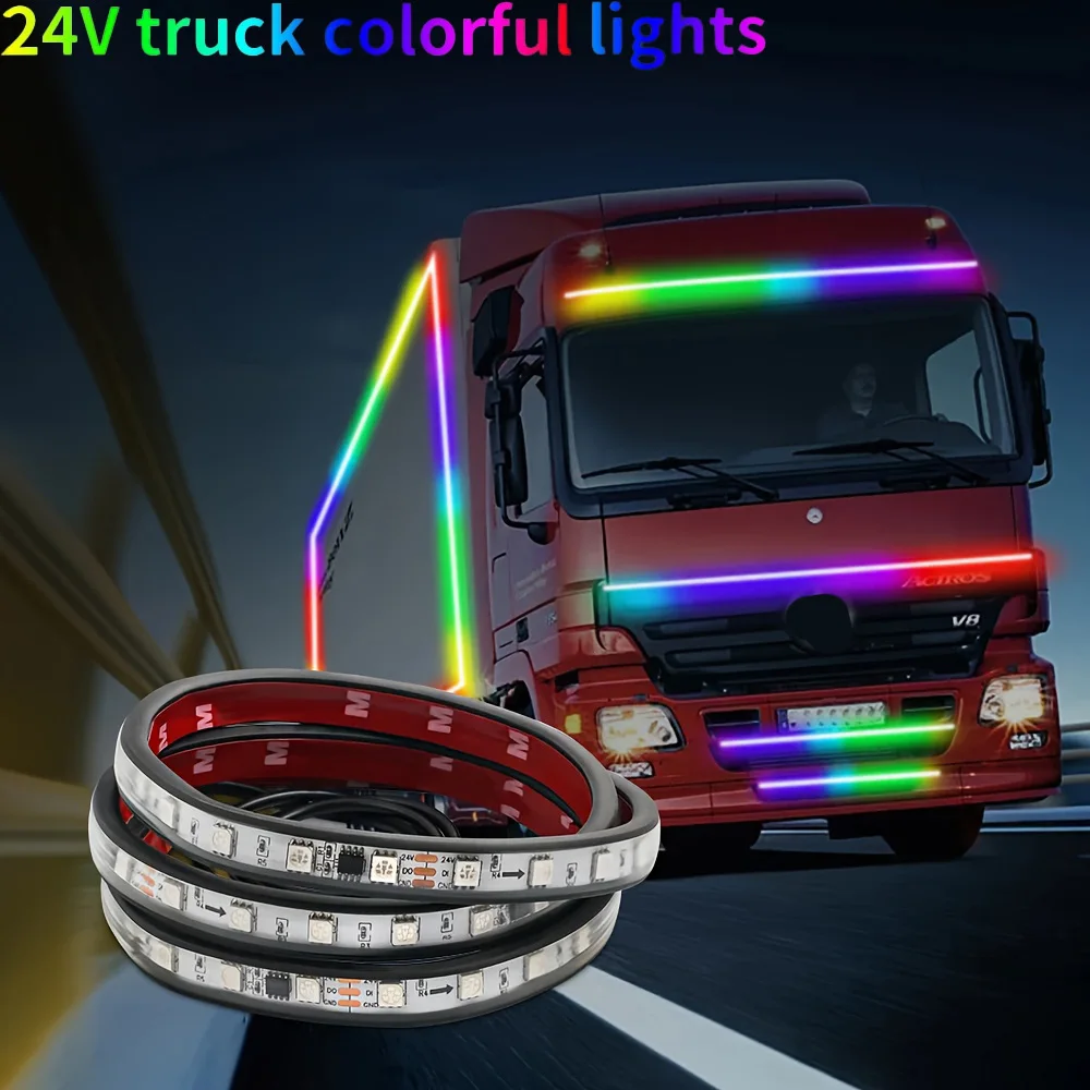 24V LED Strip Lights Trucks And Vans Neon Light Bar RGB Colors Flashing Atmosphere Lamp Easy to Install Suitable for Scenarios