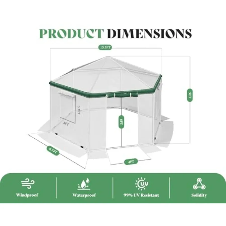 13.5x13.5x9 FT Hexagonal Walk-in Greenhouse
