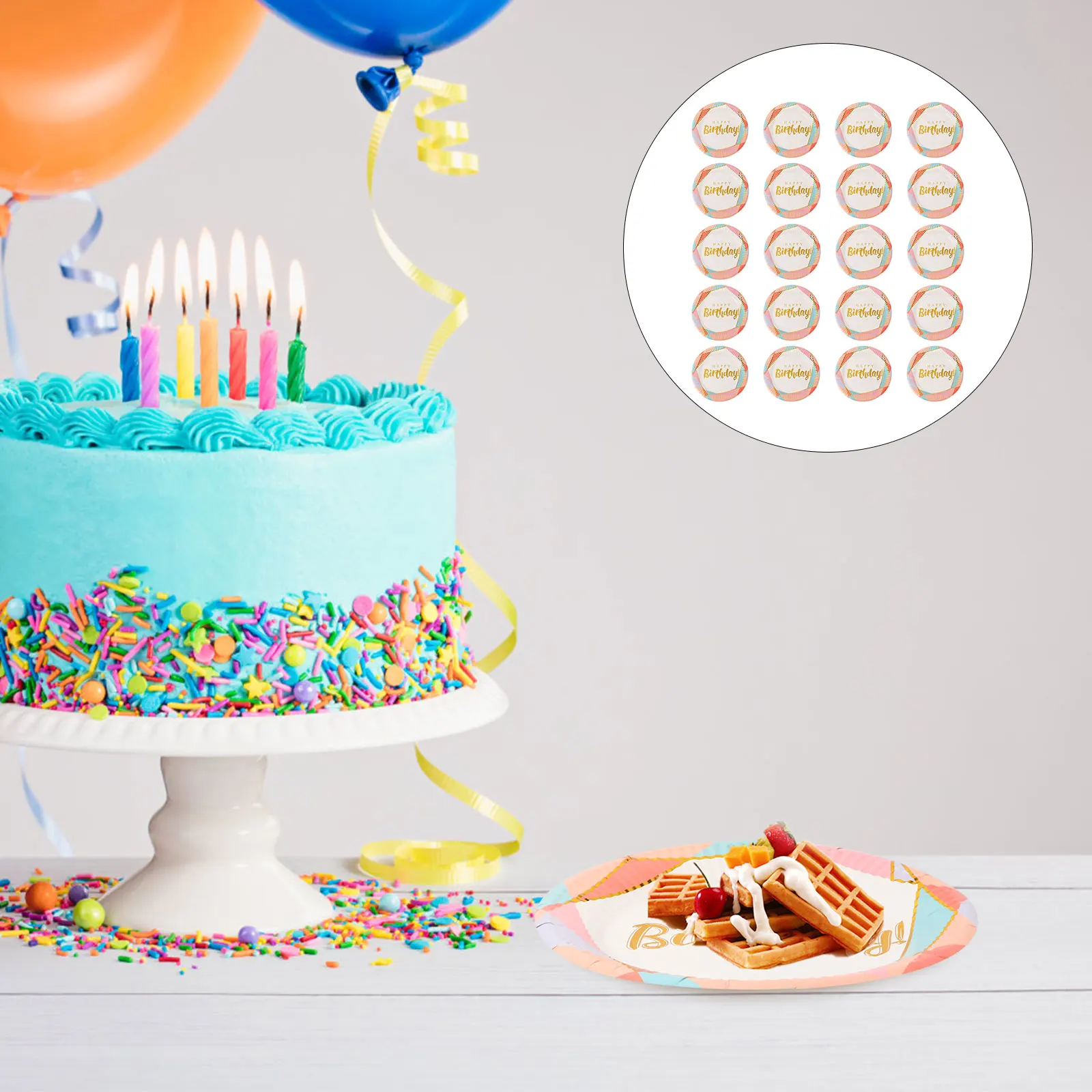 

20 Pcs Colored Paper Plate Party Decorative Cake Plates Birthday Supplies Printing Round
