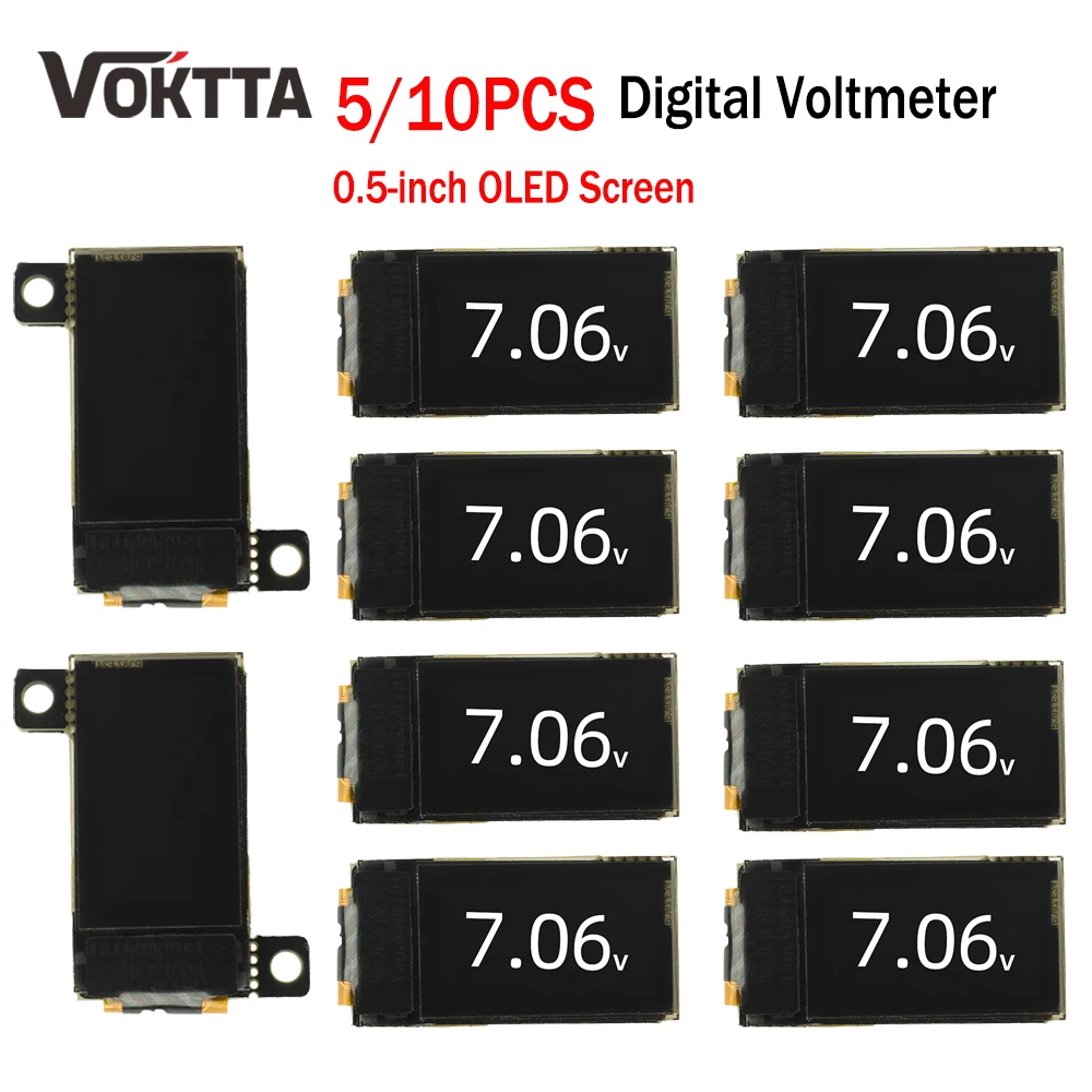 5/10PCS Mini Digital Voltmeter Ultra Thin 0.5 Inch OLED Display High Precision ADC 0-30V DC Voltage Measurement for Power Supply