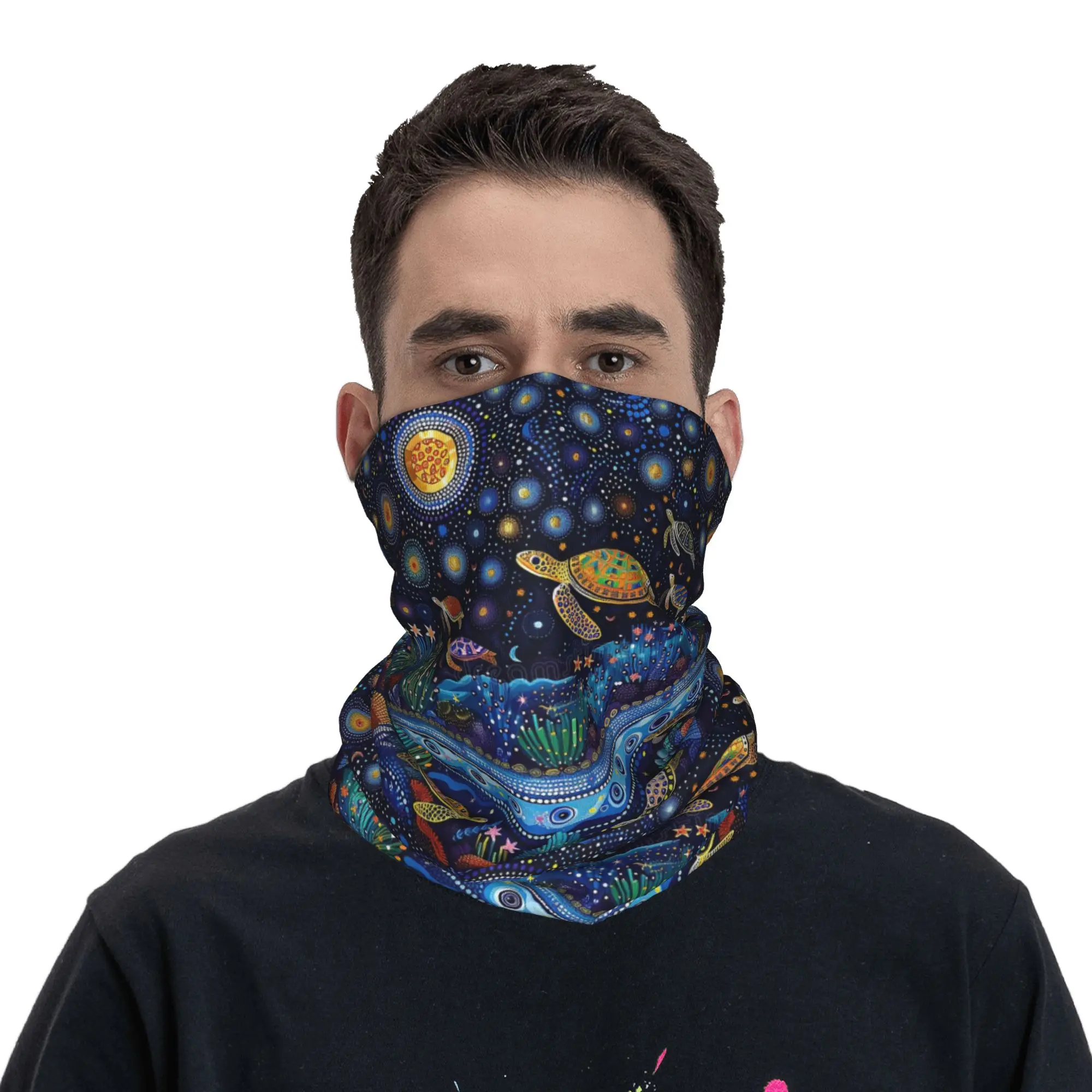 

Australian Aboriginal Dot Painting Style Art of Turtles and Fish Bandana Neck Cover Printed Mask Scarf Headband Cycling Unisex