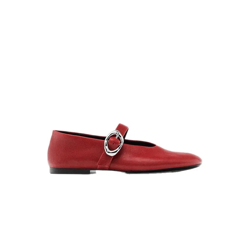 

Withered Minimalist Genuine Leather Women's Shoes French Mary Jane Shoes Women's Buckle Strap Commuting Ballet Shoes For Woman
