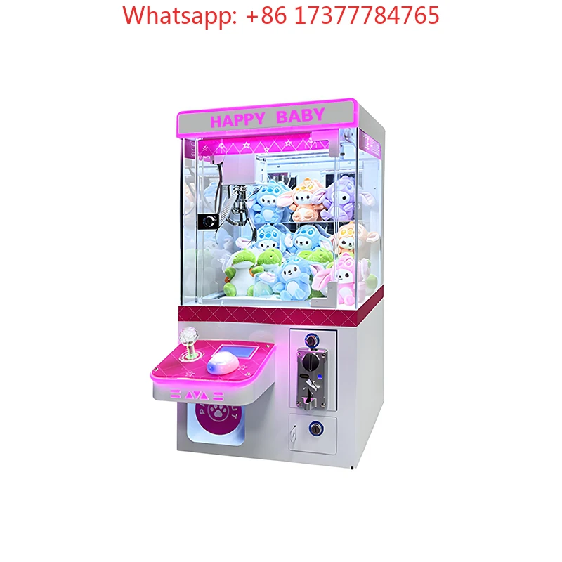 Commercial Single-Person Mini Doll Machine, New Age Pink Coin-Operated Stainless Steel Crane Claw Gift Grabber