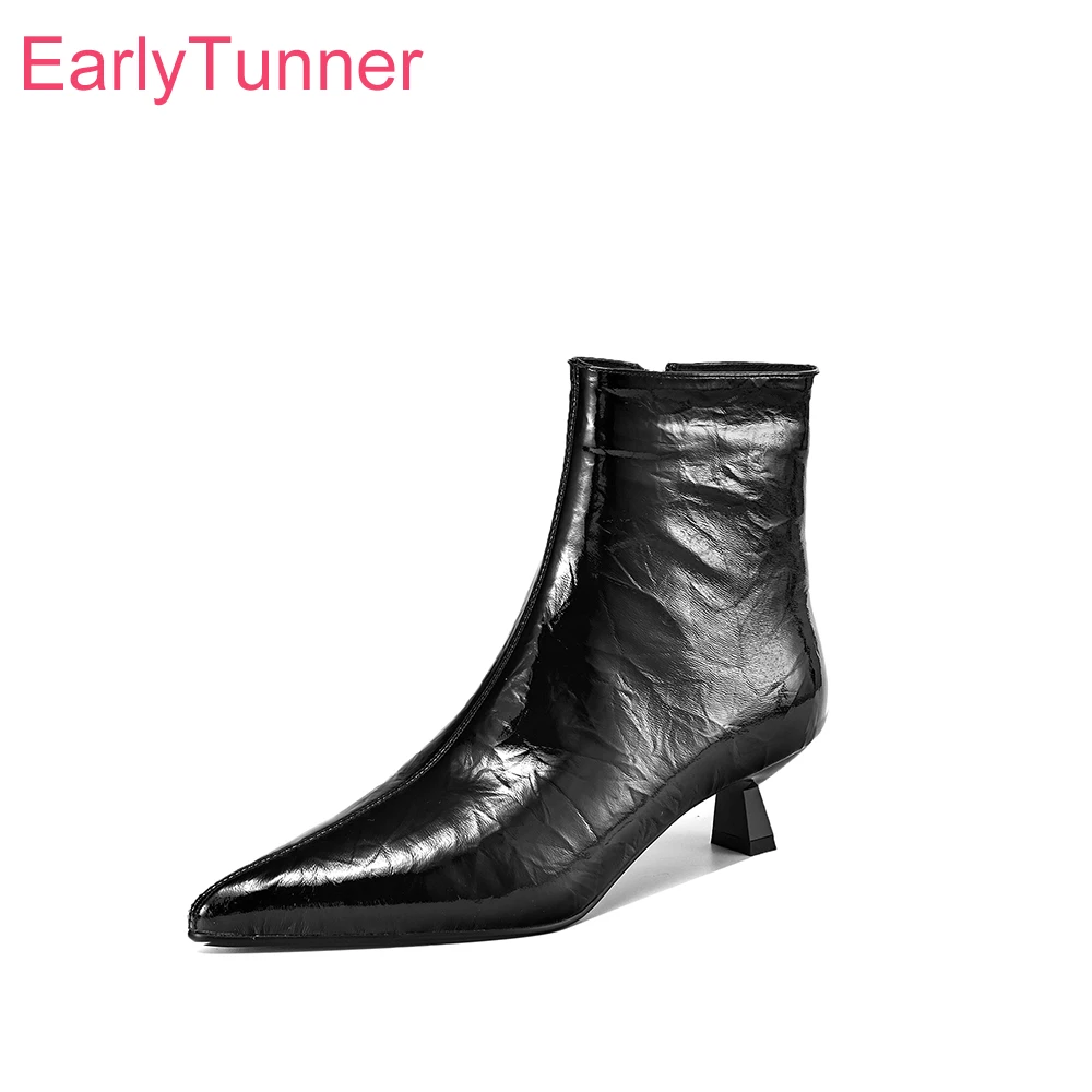 2026 Winter Sheepskin Sexy Women Ankle Boots Pointed Toe Med Kitten Heels Lady Formal Shoes Large Small Plu Size 12 31 44 47
