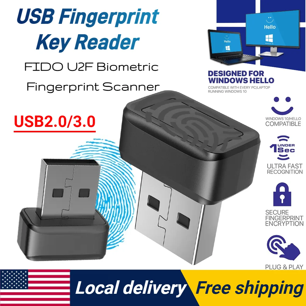 USB Fingerprint Key Reader For Windows 10/11 Hello Security Key FIDO U2F Portable Security Key Biometric Scanner PC Fingerprint