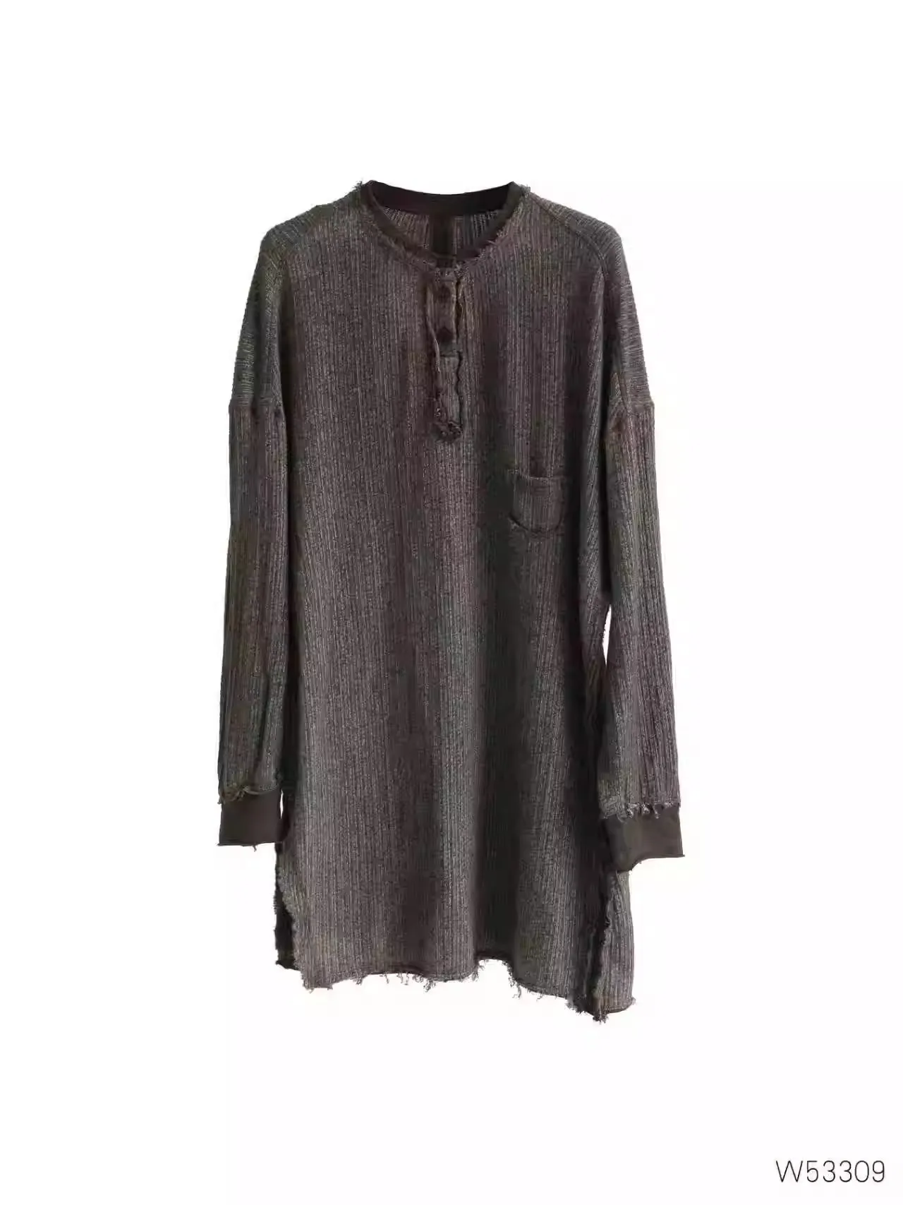 

Футболка PengPeng Home W53309 из цветного тканого полиэстера, вязаная, с длинным рукавом, повседневная, свободного кроя, с круглым вырезом, средней длины, топ