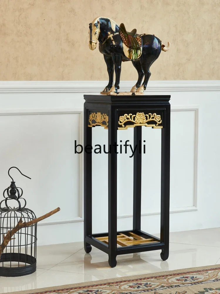 

Solid wood carving gold-painted ornament, high-footed flower stand, flower table, living room shelf, indoor bonsai rack.