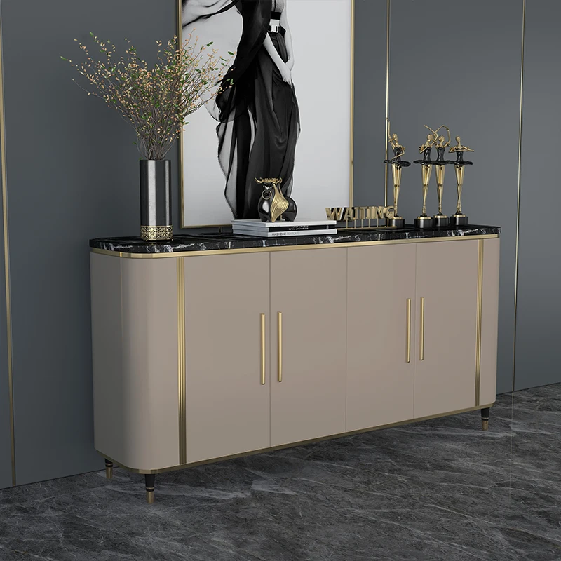 

American style light luxury sideboard modern simple tea cabinet marble wall porch cabinet solid wood storage dining table