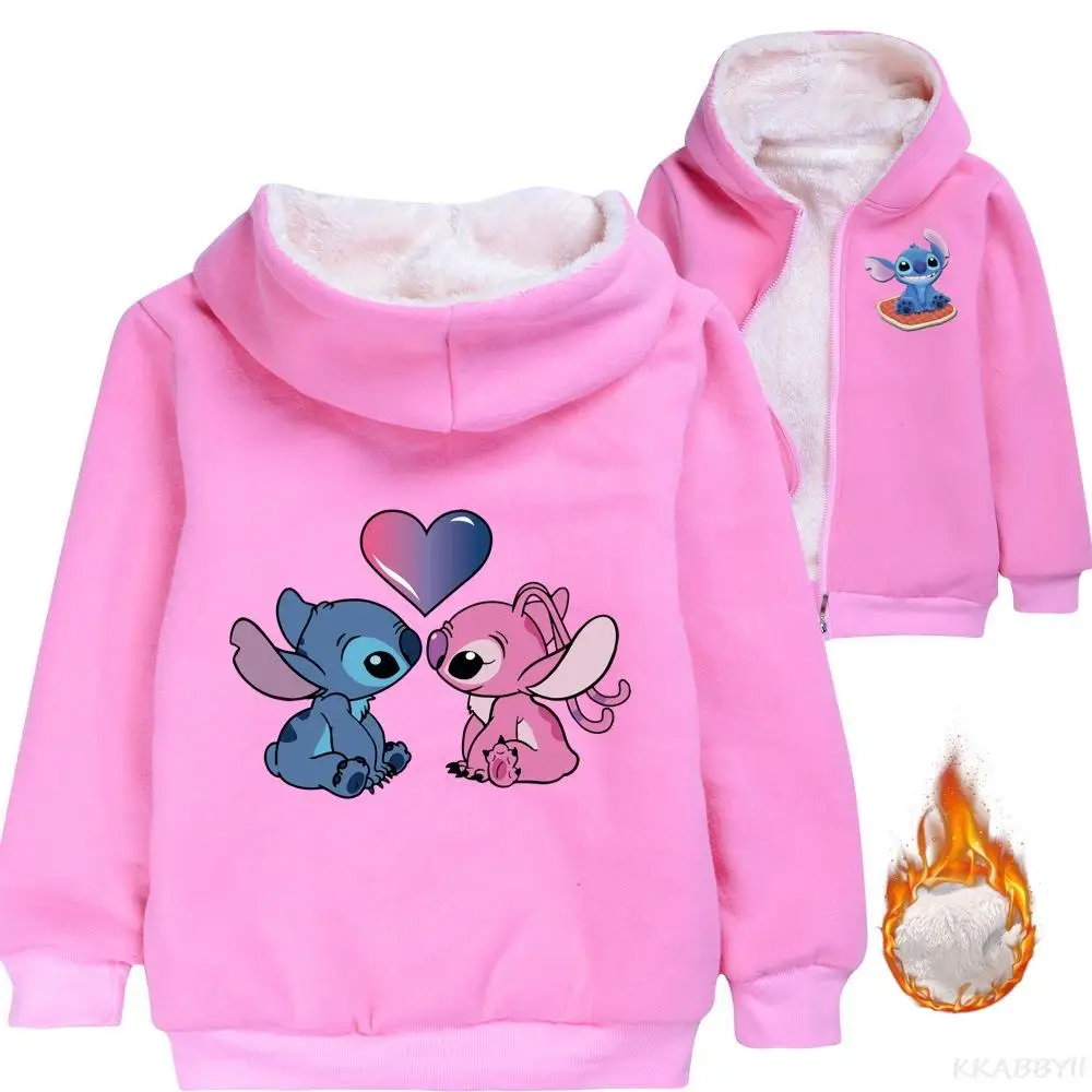 Stitch Kids Outerwear Clothes Girls Winter Plush Jackets Fleece Hoodies Zipper Thicken Warm Coat Children Clothing