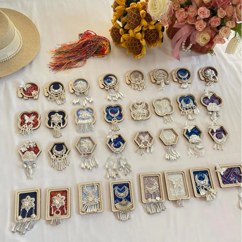 Premium Handcrafted Unique Guangxi Miao Ethnic Brocade Fridge Magnet with DIY Craft Accessories for Home Wall Decoration Gift
