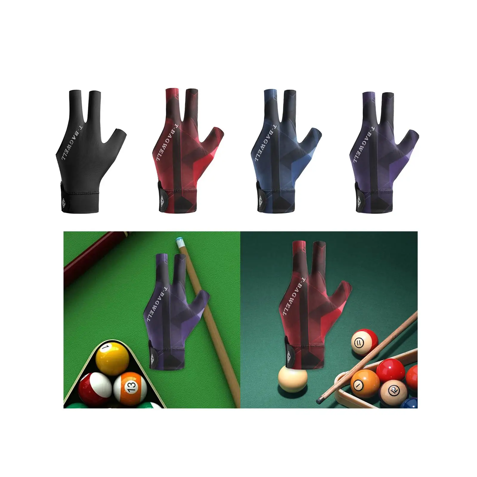 Billardhandschuh für die linke Hand, drei Finger, rutschfester, bequemer Poolhandschuh, Snooker