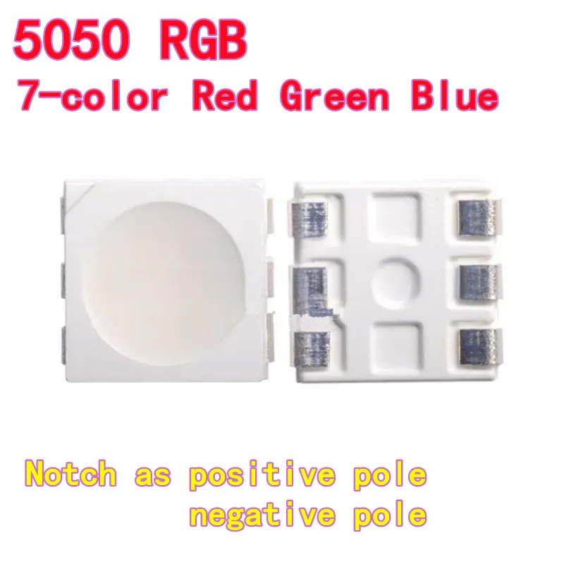 20/100pcs 5050 RGB LED bead 6-pin red green blue 3-color 7-color full-color SMD LED light-emitting diode notch as positive pole