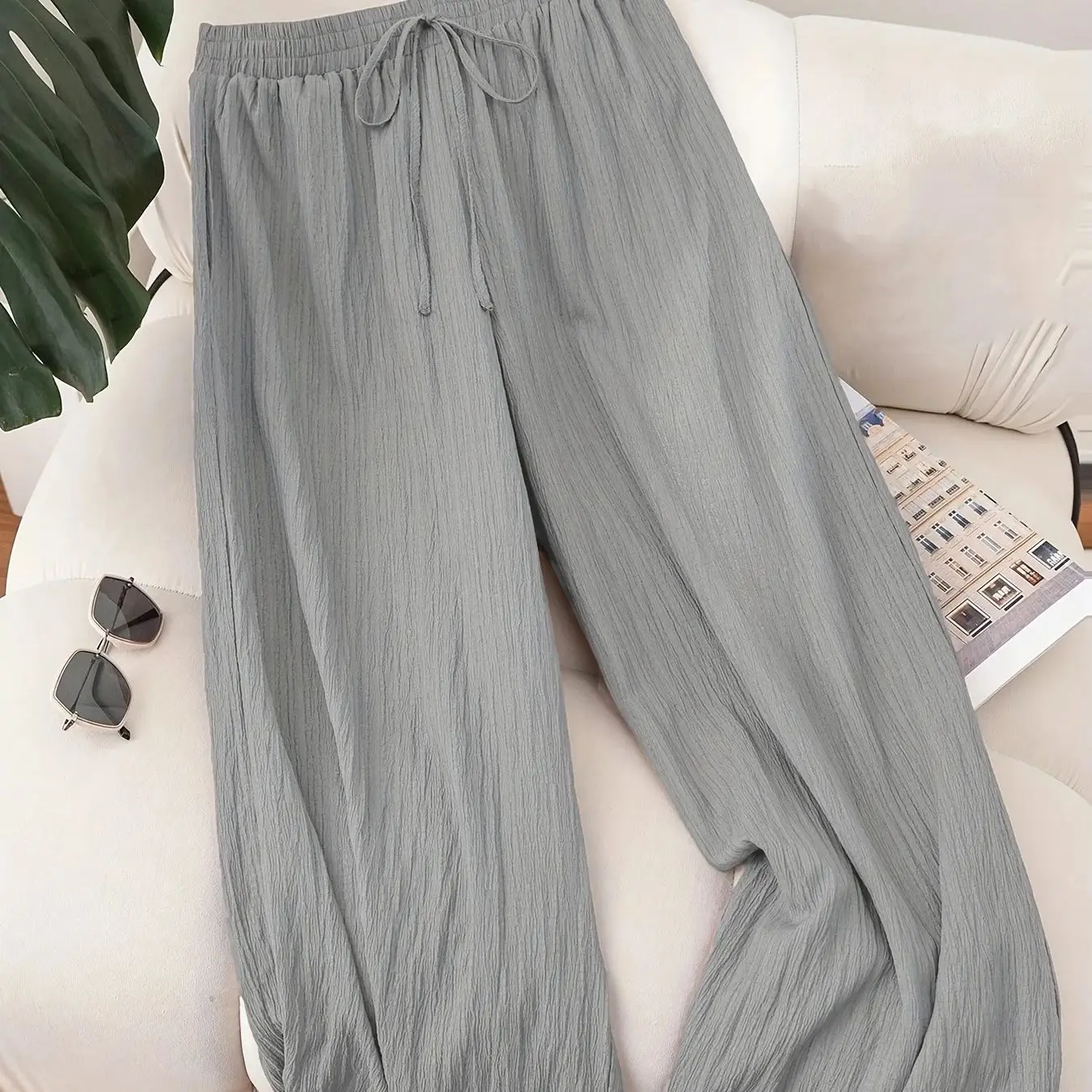 Plus Size Women's Elastic Waist Loose Fit Lightweight Casual Pants Comfortable Relaxed Style Versatile Everyday Wear