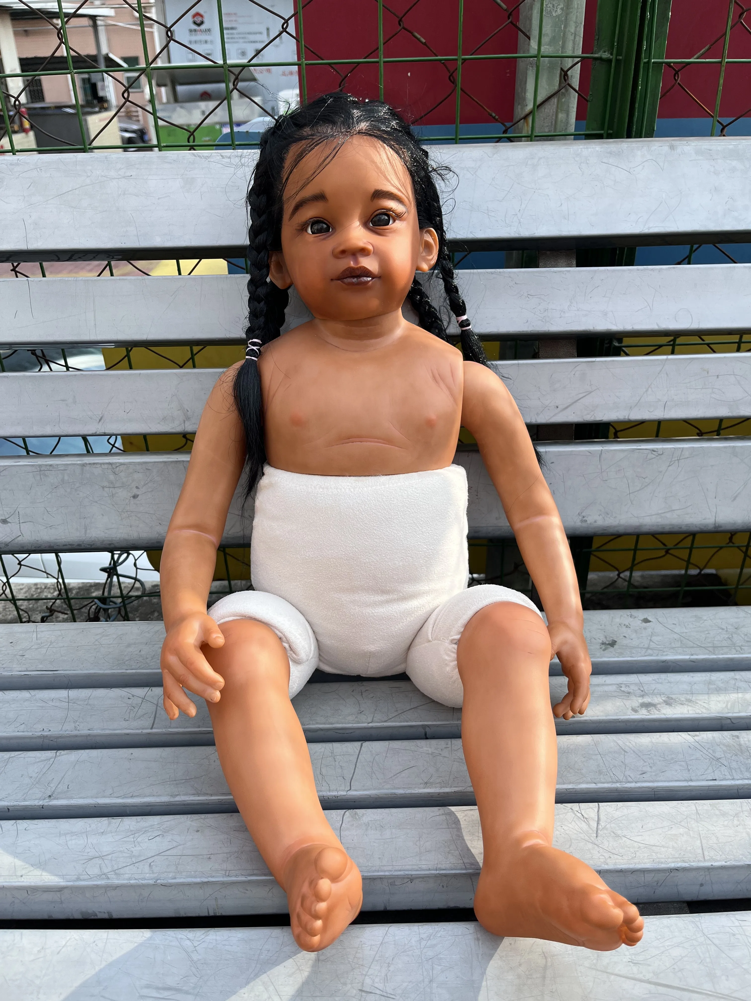 

FBBD Custom Made 32inch Reborn Baby Meili Painted Kit DIY Part Dark Skin African Huge Girl DIY Part Without Dress