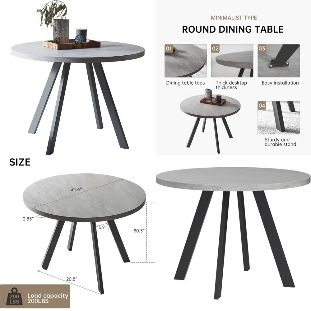 Compact Mid-Century Round Dining Table, 34.6 Inches, Ideal for Leisure and Space Efficiency