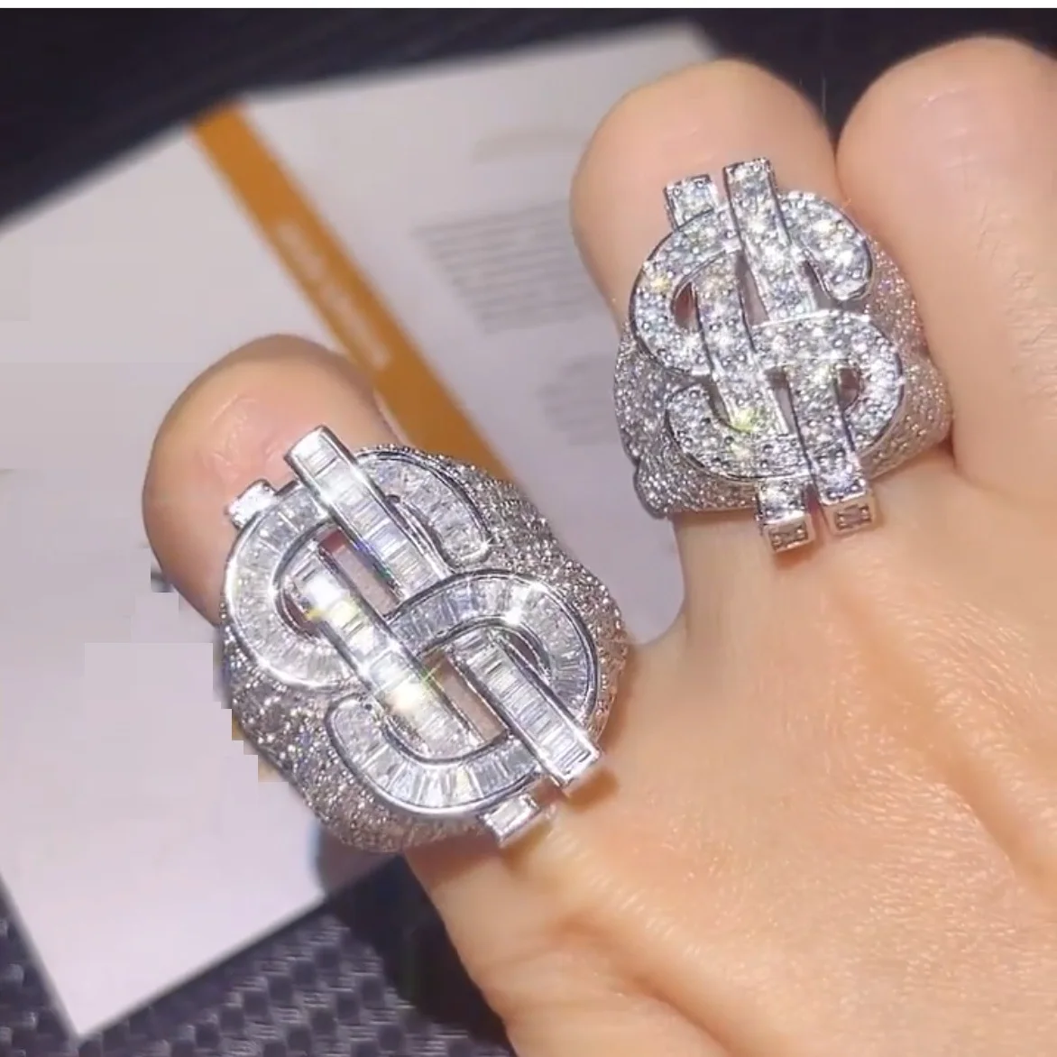 US Size 8 9 10 11 Iced Out Bling Men Boy Finger Jewelry 5A Cubic Zirconia CZ Money Dollar Ring Hip Hop Jewelry Wholesale