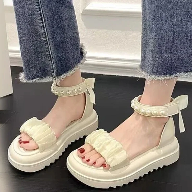 2024 Summer Fashionable Casual and Comfortable Girls Open-Toe Thick-soled Soft-soled Heightened Thick-soled Anti-Slip Sandals