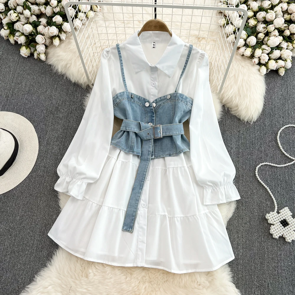 Retro Hong Kong Style Langarm- – Korean Style A Line Shirt Dress Bewertung und Preis