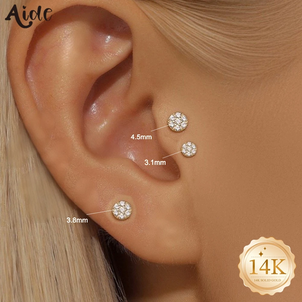 Aide 14K Pure Gold Zircon Stud Earrings for Women Luxury Handmade Diamond Jewelry for Party Christmas Gifts Customizable Stone