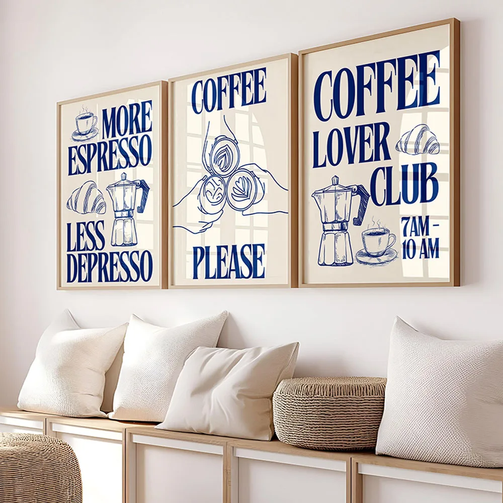 Blue Retro Coffee Lover Posters Canvas Painting Print Room Home Kitchen Bar Cafe Room Wall Decor Coffee Lover Art