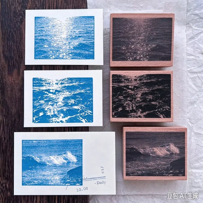 DIY Water Wave Ripples Wooden Rubber Stamp Scrapbooking Photo Album Card Making Wood Seal