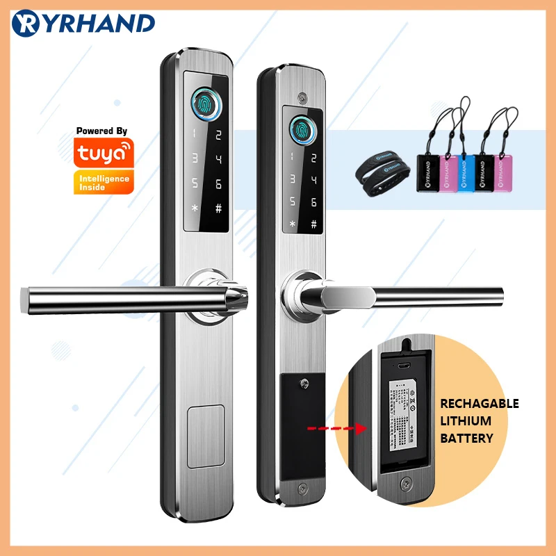 Waterproof Outdoor Easy to install Fingerprint TUYA WIFI APP RFID Card Code Keyless Smart Electronic Door Lock Aluminum/Sliding