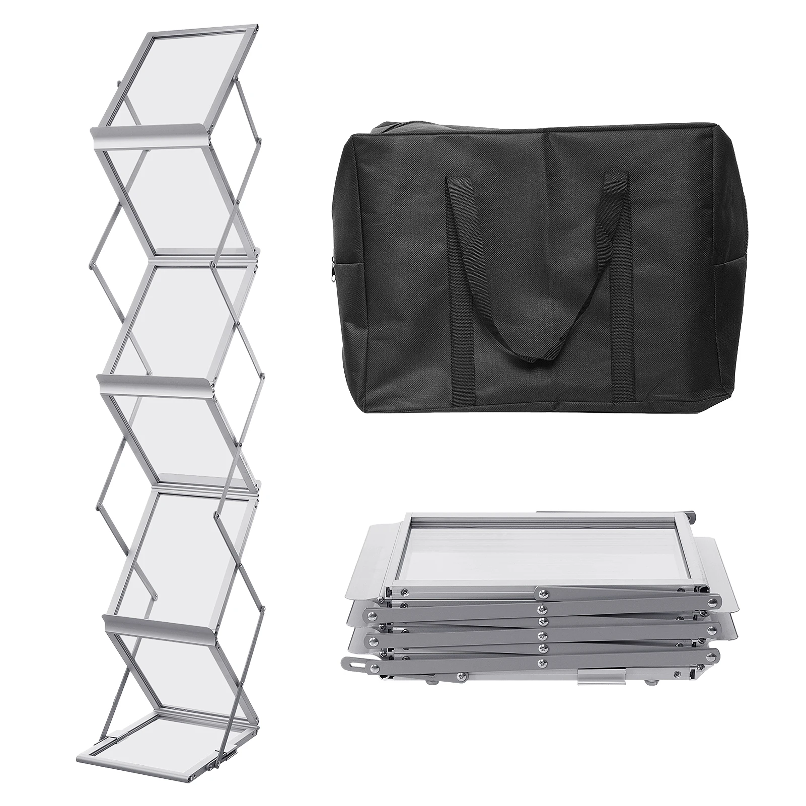 

6-Pocket A4 Size Display Rack for Brochure Foldable Aluminum Design Literature Rack Portable Bag Included Exhibition Supplies