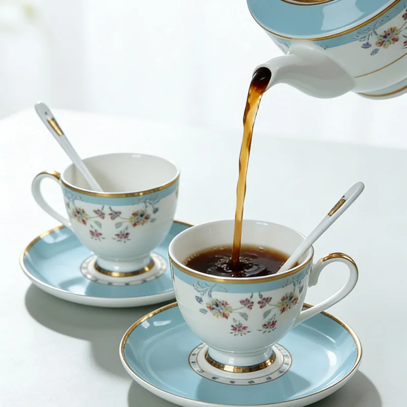 YFY European tea set, coffee cup and saucer , bone china coffee set British afternoon tea ceramic red tea cup