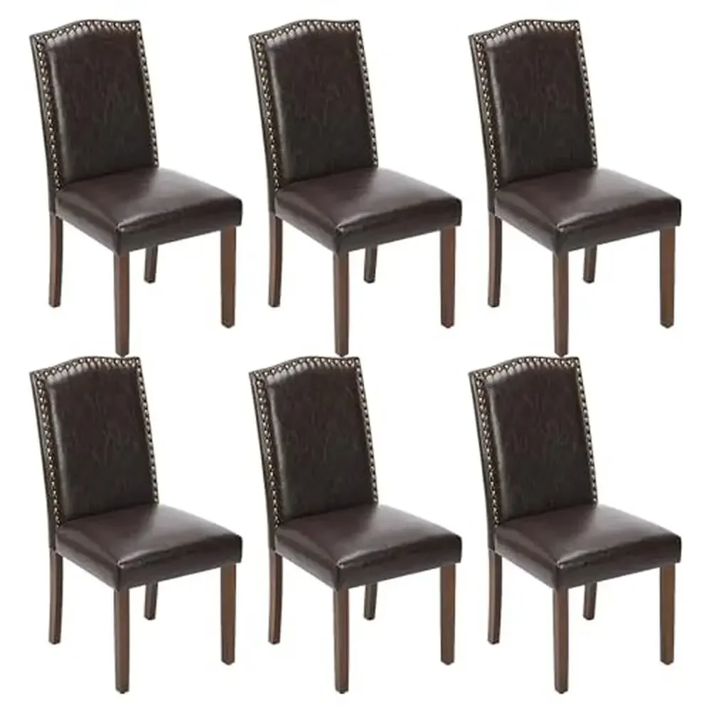 6-Piece PU Leather Upholstered Dining Room Chairs Nailhead Trim Wood Legs Kitchen Side Chair Black Dining Sets Dining Chairs