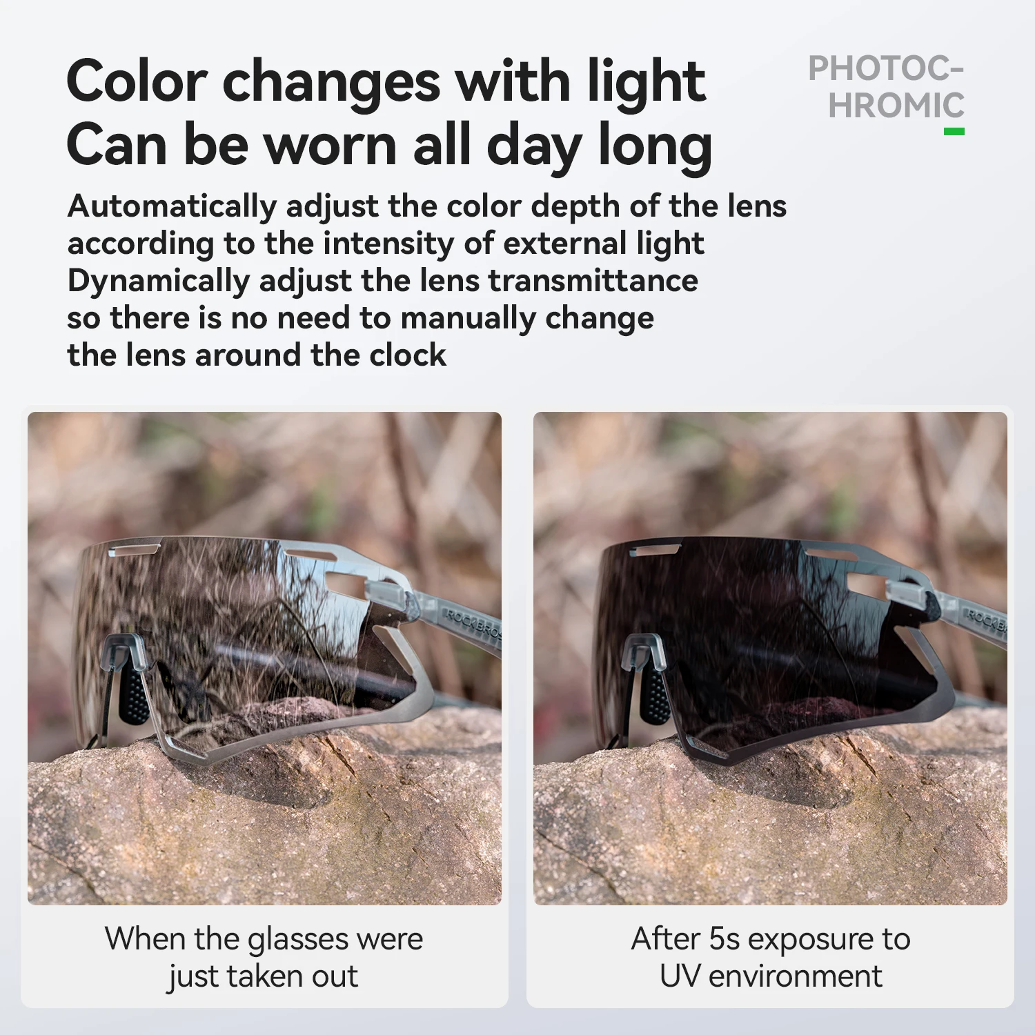 ROCKBROS Kacamata Bersepeda Kacamata Fotochromic Olahraga Luar Ruangan Kacamata UV400 Kacamata Hitam Sepeda Kacamata Memancing