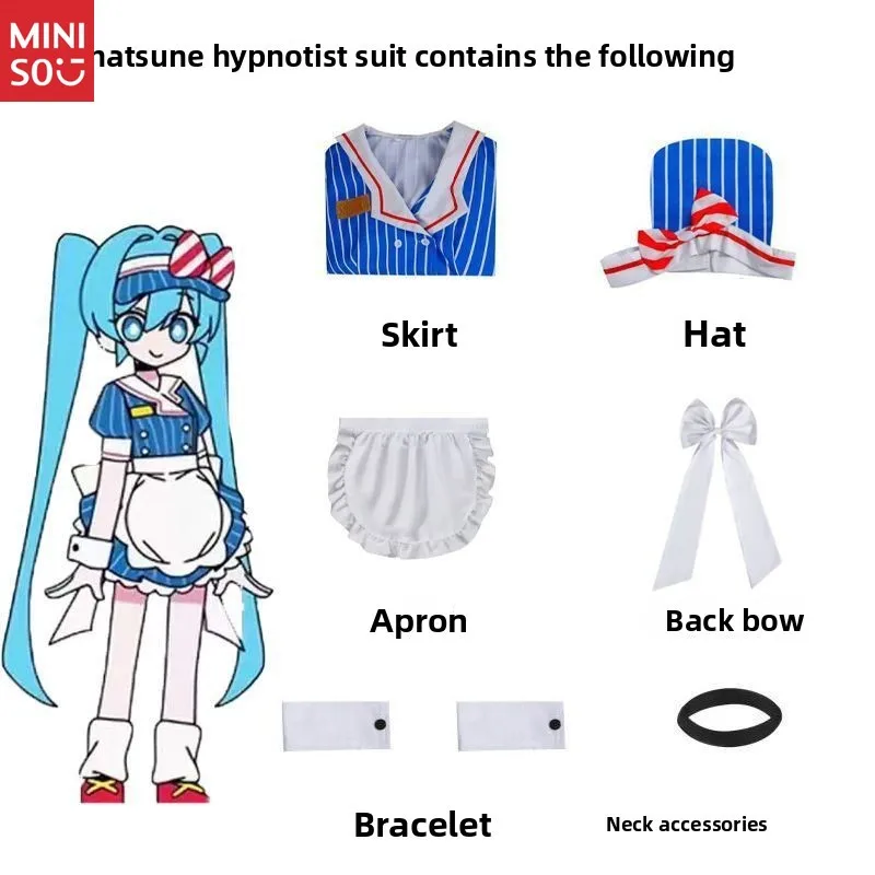 Miniso Hatsune Miku Disfraz de cosplay Conjunto de 6 piezas, traje de anime completo con diseño temático de hipnotizador