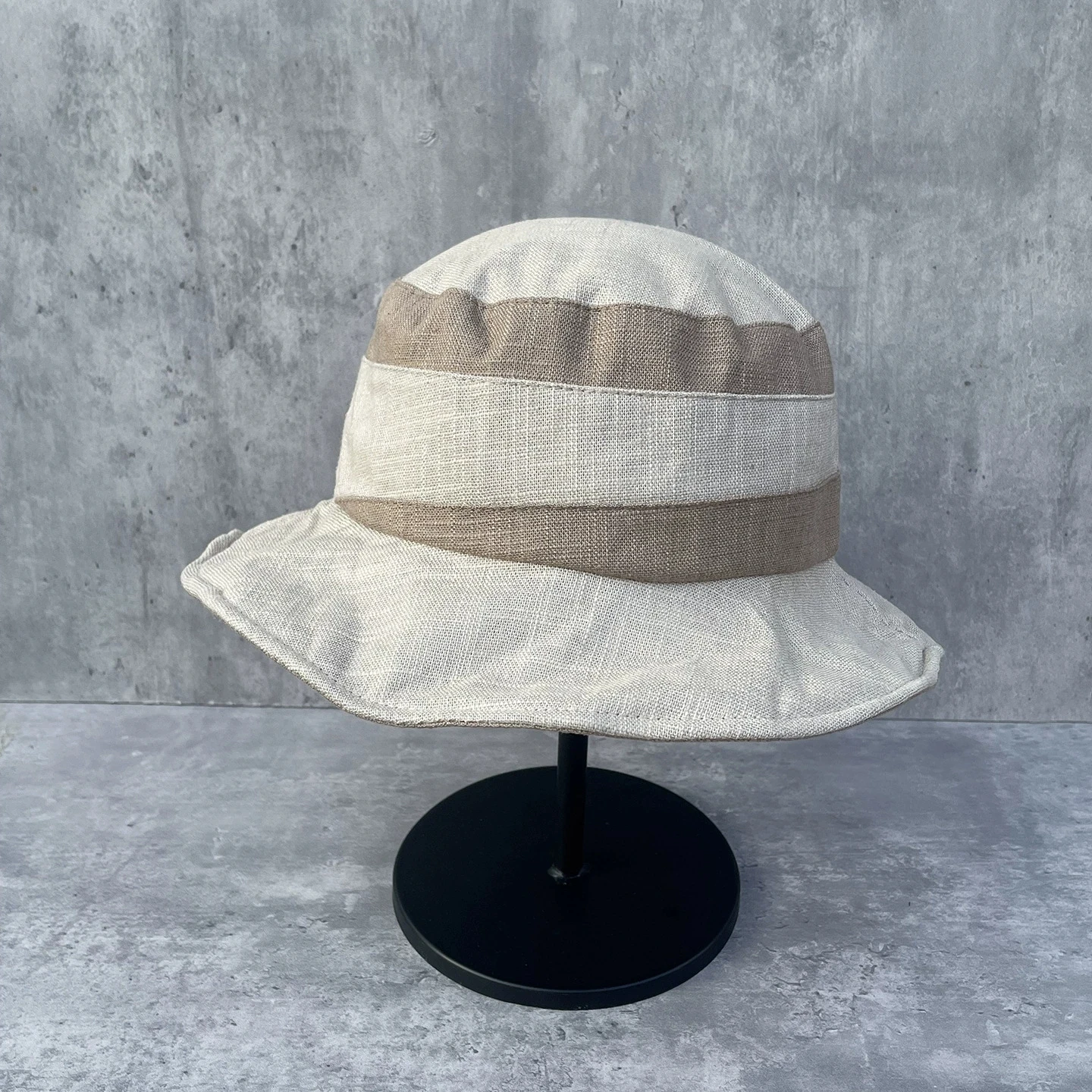 High End Minimalist Textured Breathable Cotton-Linen Bucket Hat Japanese-Style Wide Brim Color Block Sunshade Fisherman Hat