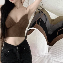 Reggiseno a canotta Crop Top stile francese Slim Fit reggiseno Push-Up elasticizzato Sexy con imbottiture sul petto Top corto con scollo a v ombelico corto