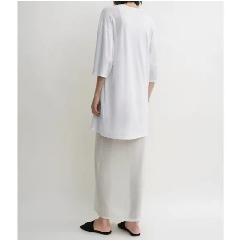 Fashionable Boyfriend Style Handsome Silhouette Five Quarter Sleeve Cotton Off Shoulder Loose Soft Sporty Minimalist T-Shirt Top