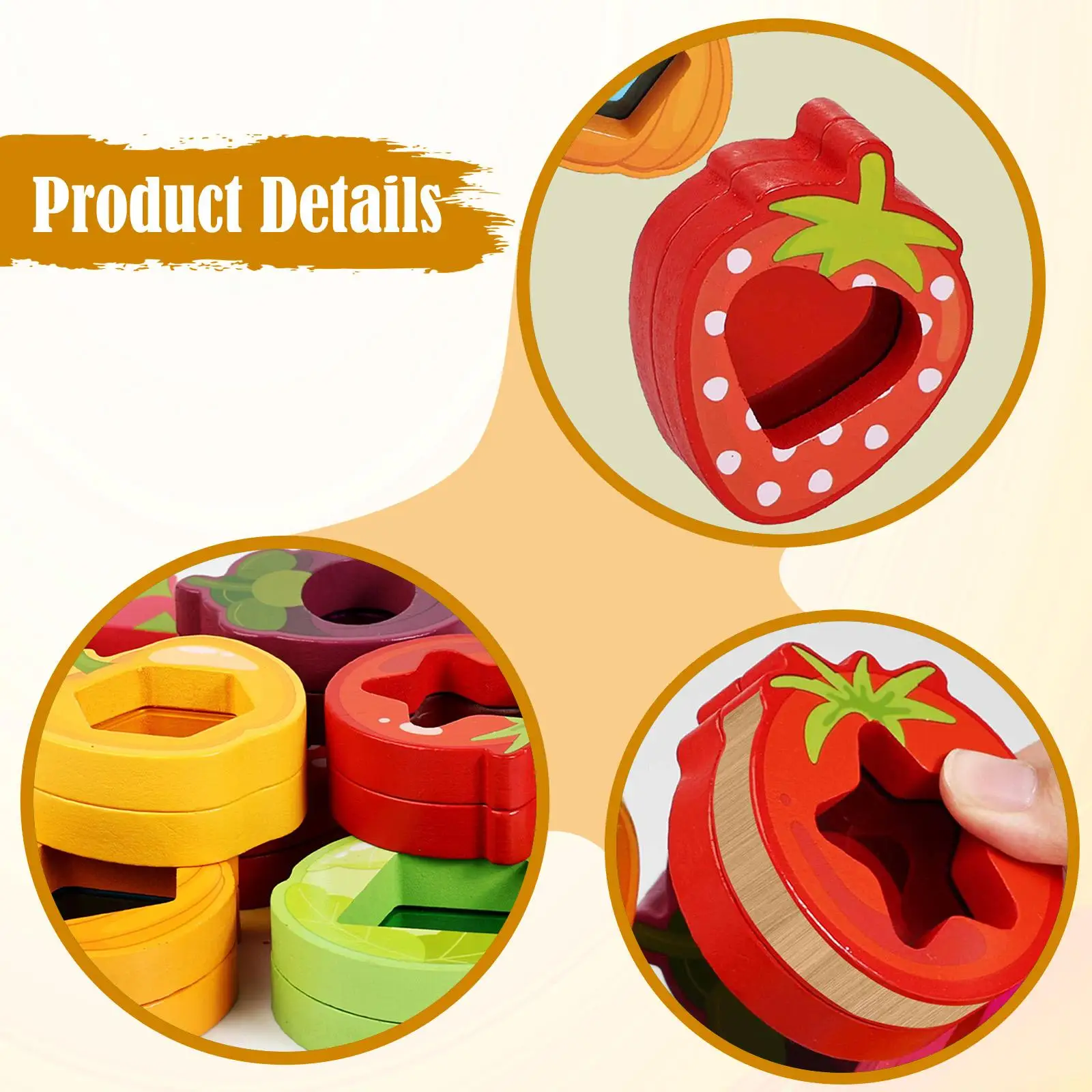 子供用木製積み木 フルーツ野菜の形と色の認識を学ぶ子供向け