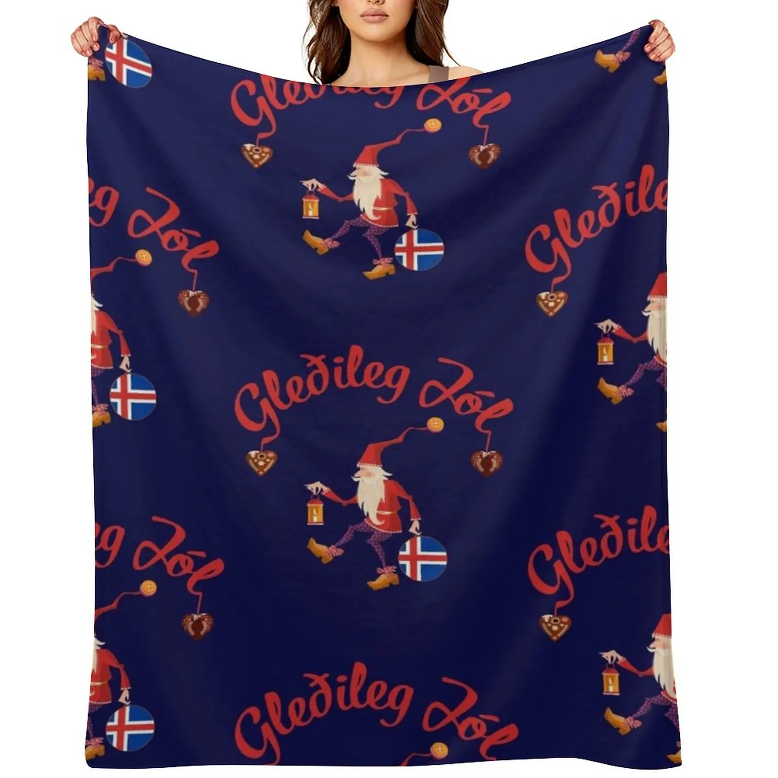 Gledileg Jol Iceland Merry Christmas Icelandic Flag Throw Blanket Stuffeds Cute Plaid Polar Sofa Throw Blankets