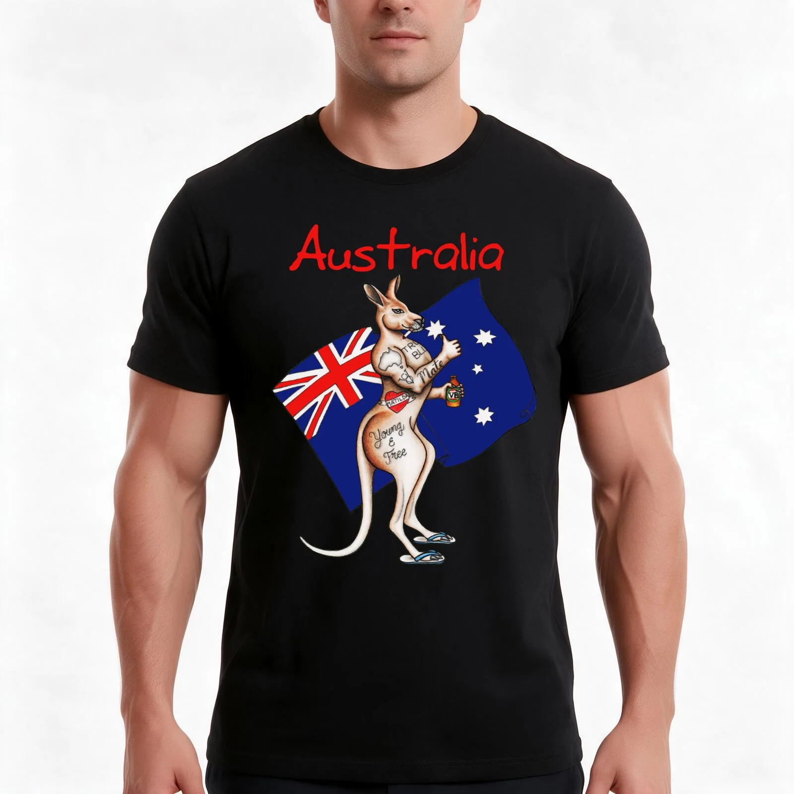 The best Australia or Australia Day Shirt design ever! Go the thumbs up tattooed kangaroo! T-Shirt Summer Casual Cotton Tee