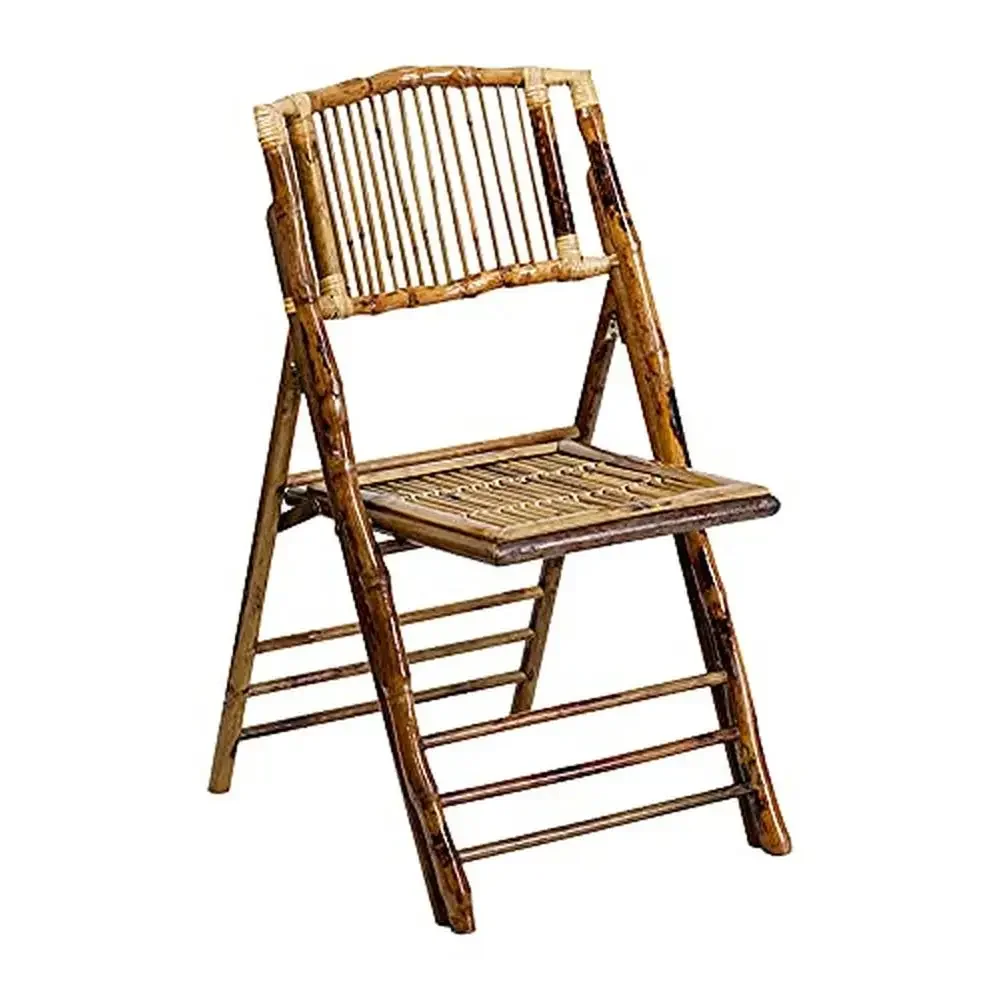 Bohemian Bamboo Folding Chairs Set of 4 Modern Dining Curved Backs Durable Static Weight Capacity Wood Seat Wood Frame Compact