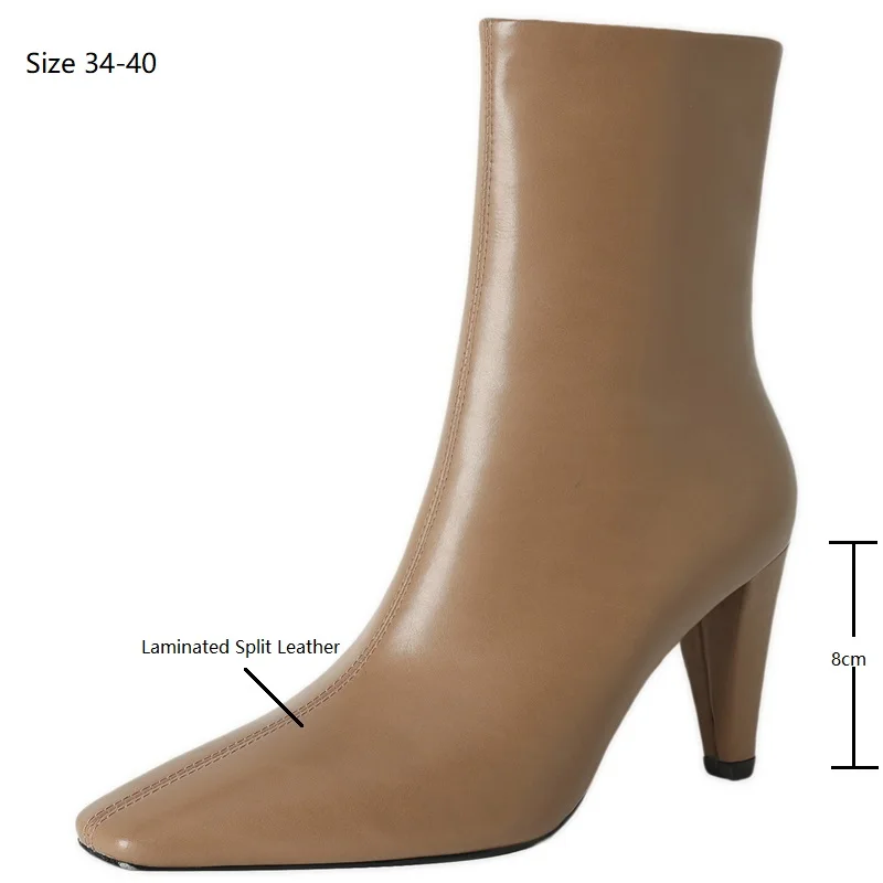 Drestrive 2025 Elegant Women's Ankle Boots Laminated Split Leather Zipper Pointed Toe Spike Heels Handmade Winter Shoes