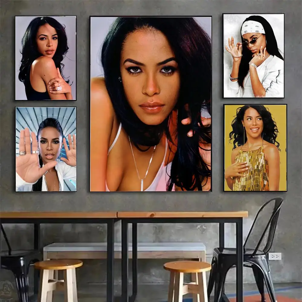 Singer Aaliyah Painting Calligraphy Canvas Poster Wall Art for Living Room Bedroom Study Office Home Decor Gift