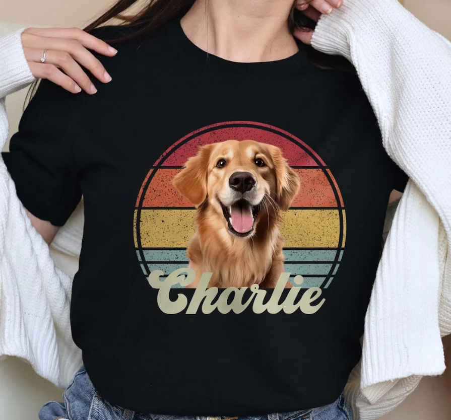 Camiseta Personalizada com Foto e Nome do Pet, Camisa Casual Solta para Amantes de Cães, Presente para Mães de Gatos