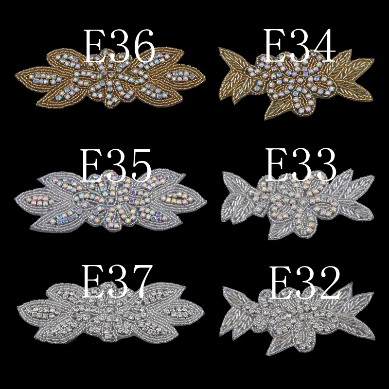 10PC Handmade Bling Beaded AB Rhinestone Applique Sew On Manual Flatback Crystal Flower Cloth Applique for Dresses Craft